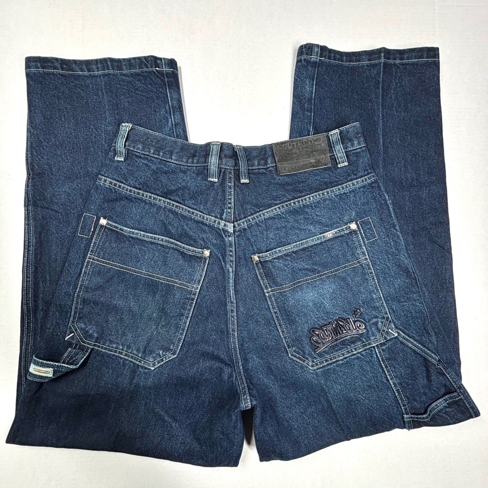 VTG Southpole 34 32X32 Baggy Carpenter Jeans Indigo Blue Wide Y2K Embroidery EUC